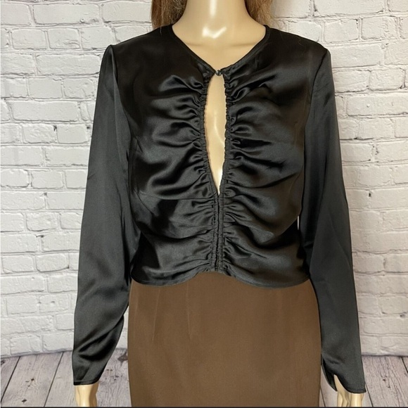 HOUSE OF HARLOW 1960 Revolve Black Satin Long Sleeve Blouse Top Size Medium - Picture 3 of 11